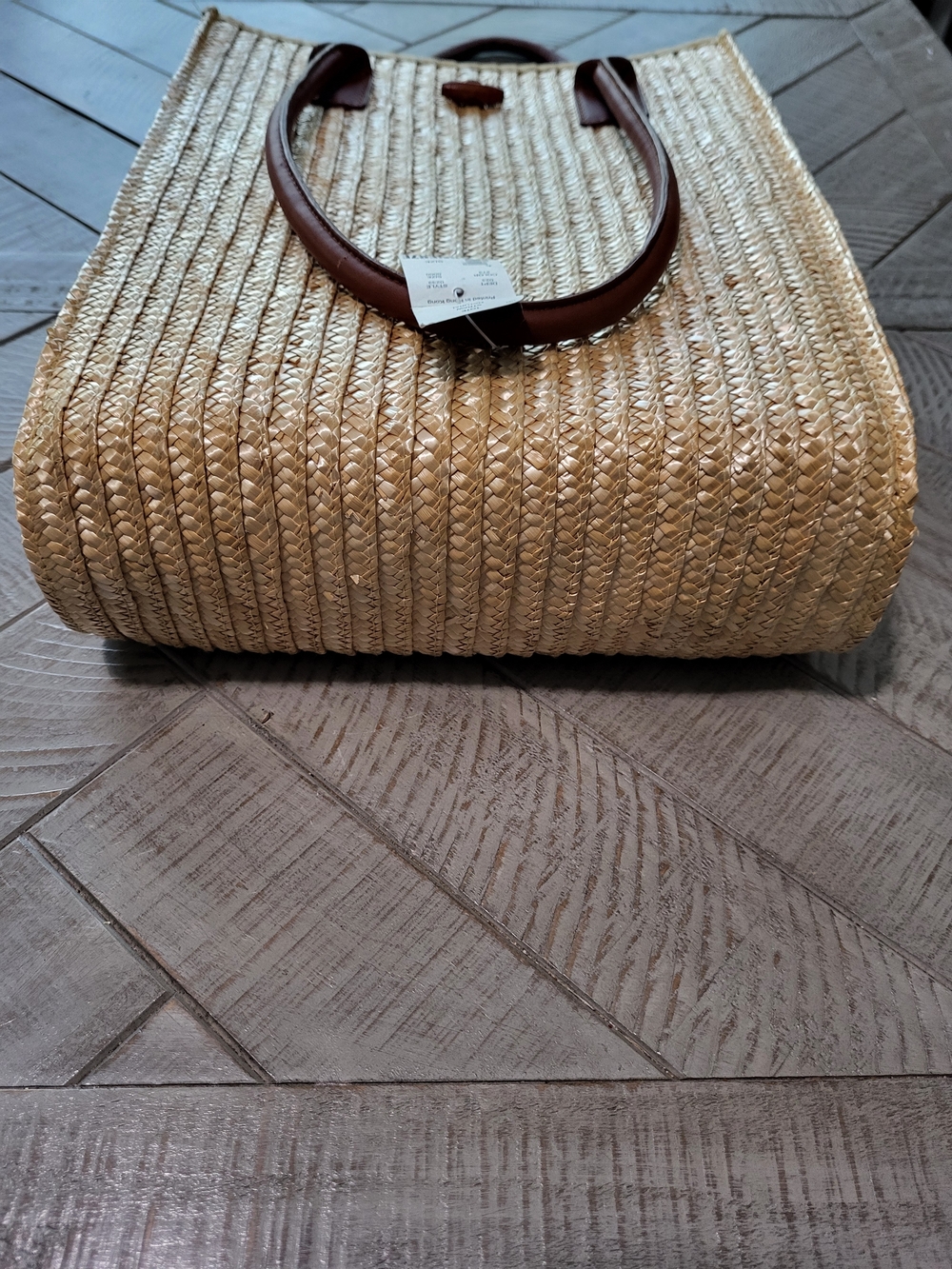 Eddie Bauer Straw Tote Satchel with Brown Leather Handles 13"x10" - Picture 6 of 6